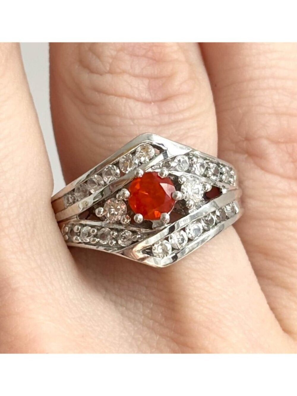 Art Deco Citrine Multi Gemstone Sterling Silver 925 Vintage Ring - sz 7.25